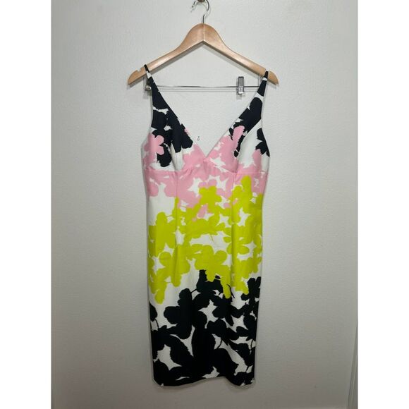 Milly Floral Sheath Dress Size 10 Preppy Spring Mini Slip Pink green black NWOT - Picture 3 of 8